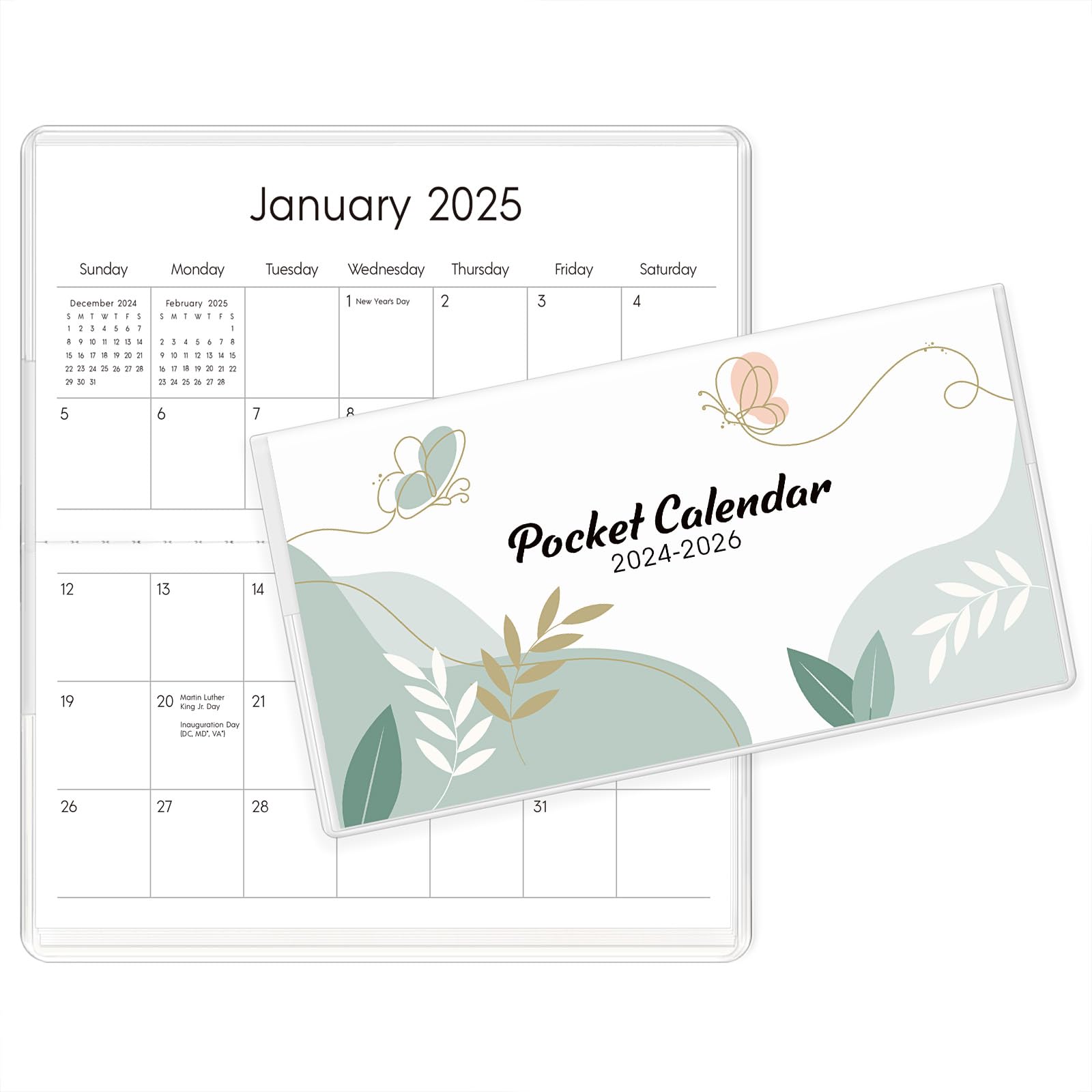 Skydue Pocket Calendar 2025-2026 For Purse, 6.5' X 3.5', 24 Months Pocket Planner With Soft Waterproof Cover And Premium Paper