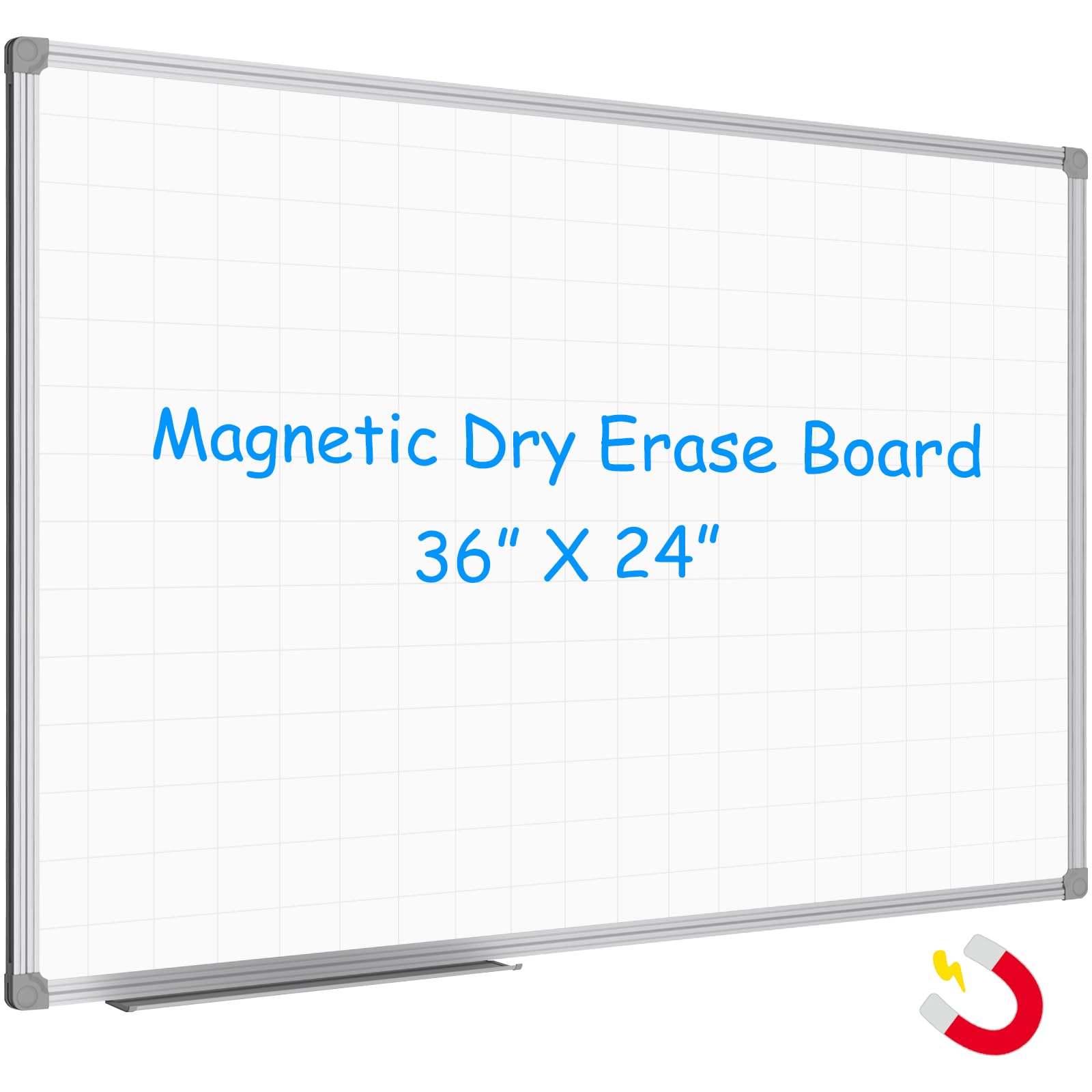 Jiloffice Magnetic Dry Erase Planning Board, Grid Pattern White Board 36 X 24 Inch, Silver Aluminum Frame With Detachable Marker