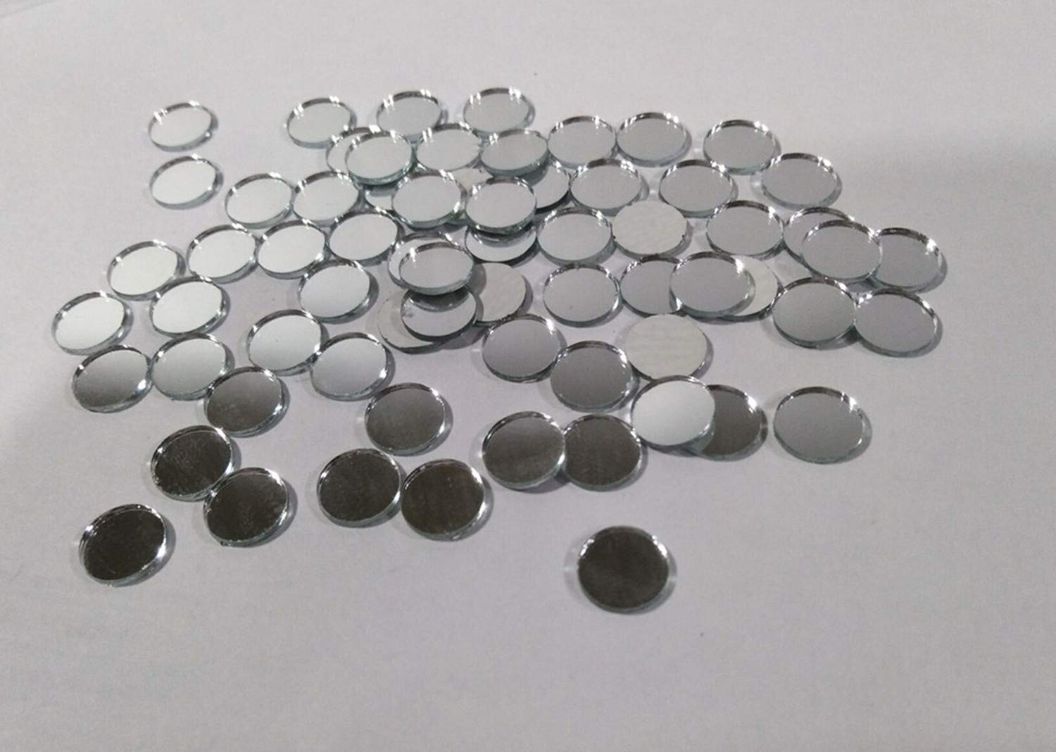 Round Glass Mirror Mosaic Tiles,Crafts Glass Mirror Tiles,Real Circle Glass Mirror Table Scatter, Round Mirror Mosaic (Silver, 1