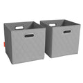 FH Group JIAessentials 12 Faux Leather Foldable Storage Cube Bins Set of 2 - Gray Diamond Patterned Organizers with Handles for 