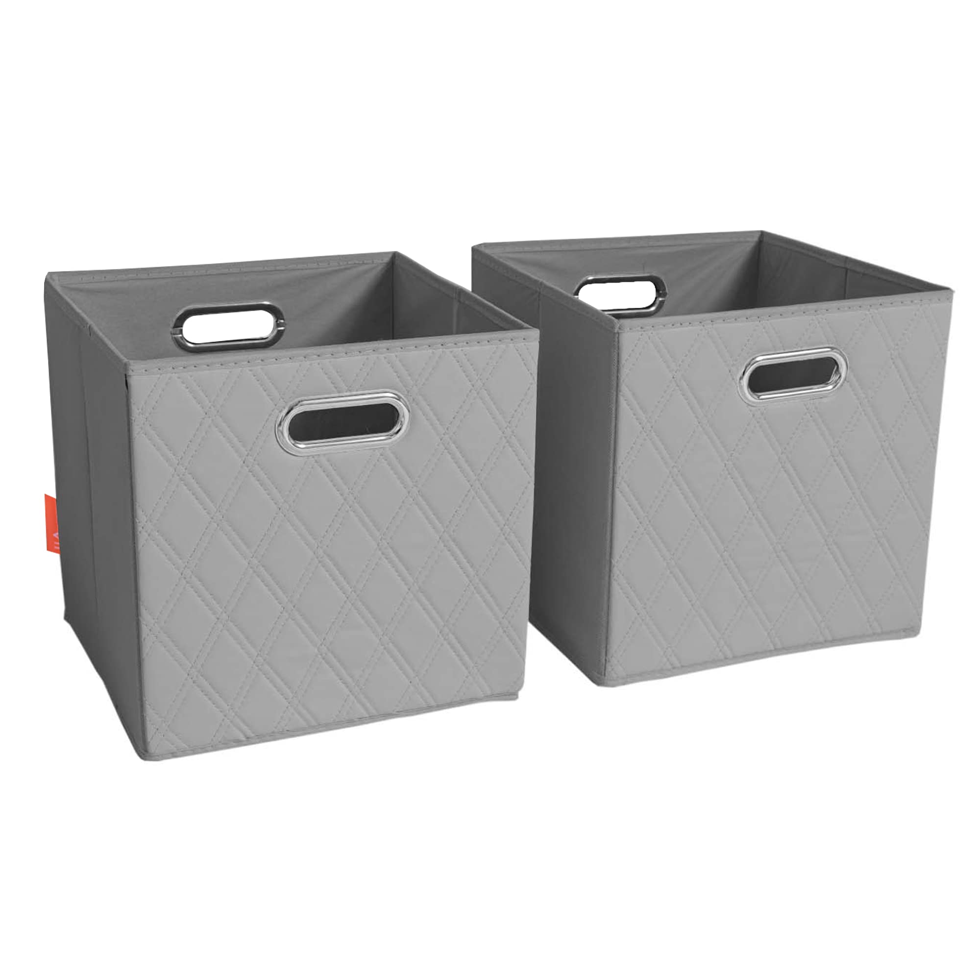 FH Group JIAessentials 13 Faux Leather Foldable Storage Cube Bins Set of 2 - Gray Diamond Patterned Organizers with Handles for 