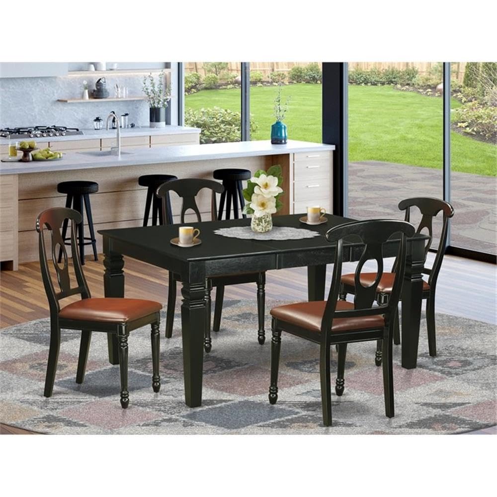 East West Furniture WEKE5-BLK-LC 5 Piece Dinette Set for 4 Includes a Rectangle Dining Table with Butterfly Leaf and 4 Faux Leather Dining Room Chairs, 42x60 Inch, Black
