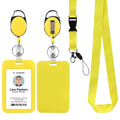 Yellow Lanyard With Vertical Id Holder, Retractable Heavy Duty Oval Carabiner Clip, Abs Casing Badge Holders,For Teacher Student