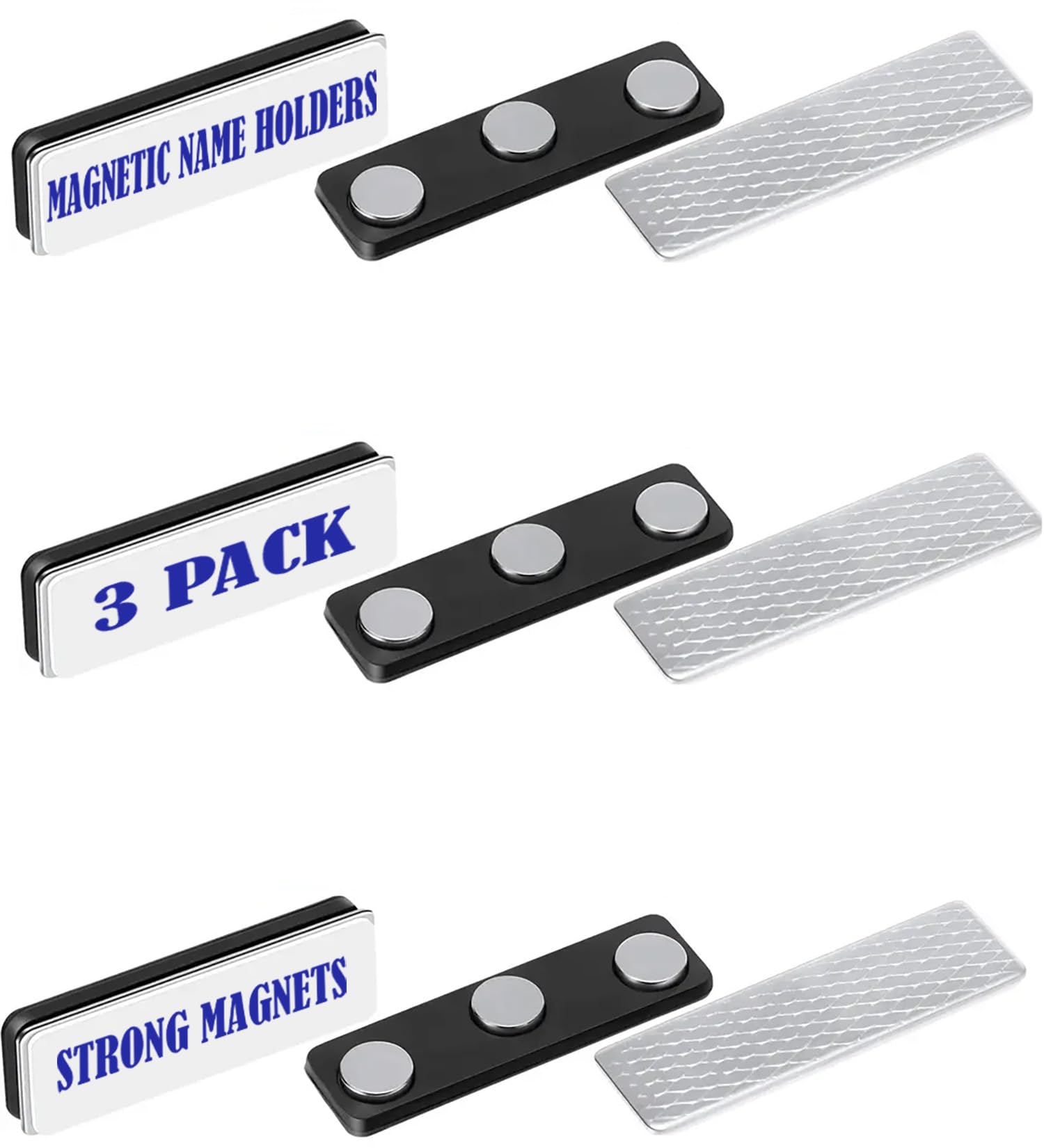 Magnetic Badge Holder 3 Pack For Classroom Students, Office Workers - Reusable Strong Id Badges With 3M Adhesive Backing For Clo