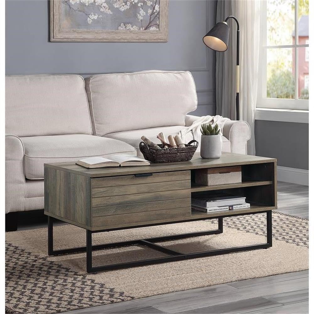 Acme Homare Wooden Coffee Table with Storage in Rustic Oak and Black