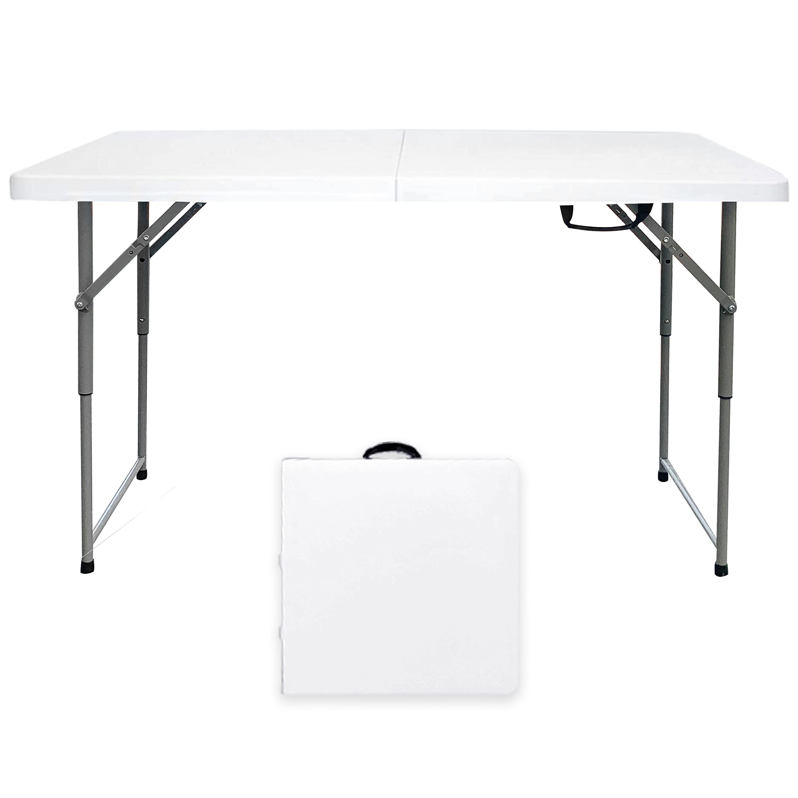 Go-Trio Folding Tables 4 Foot Small, Foldable Table Adjustable Height Desk, Card Table Indoor Outdoor, Portable Plastic Picnic P