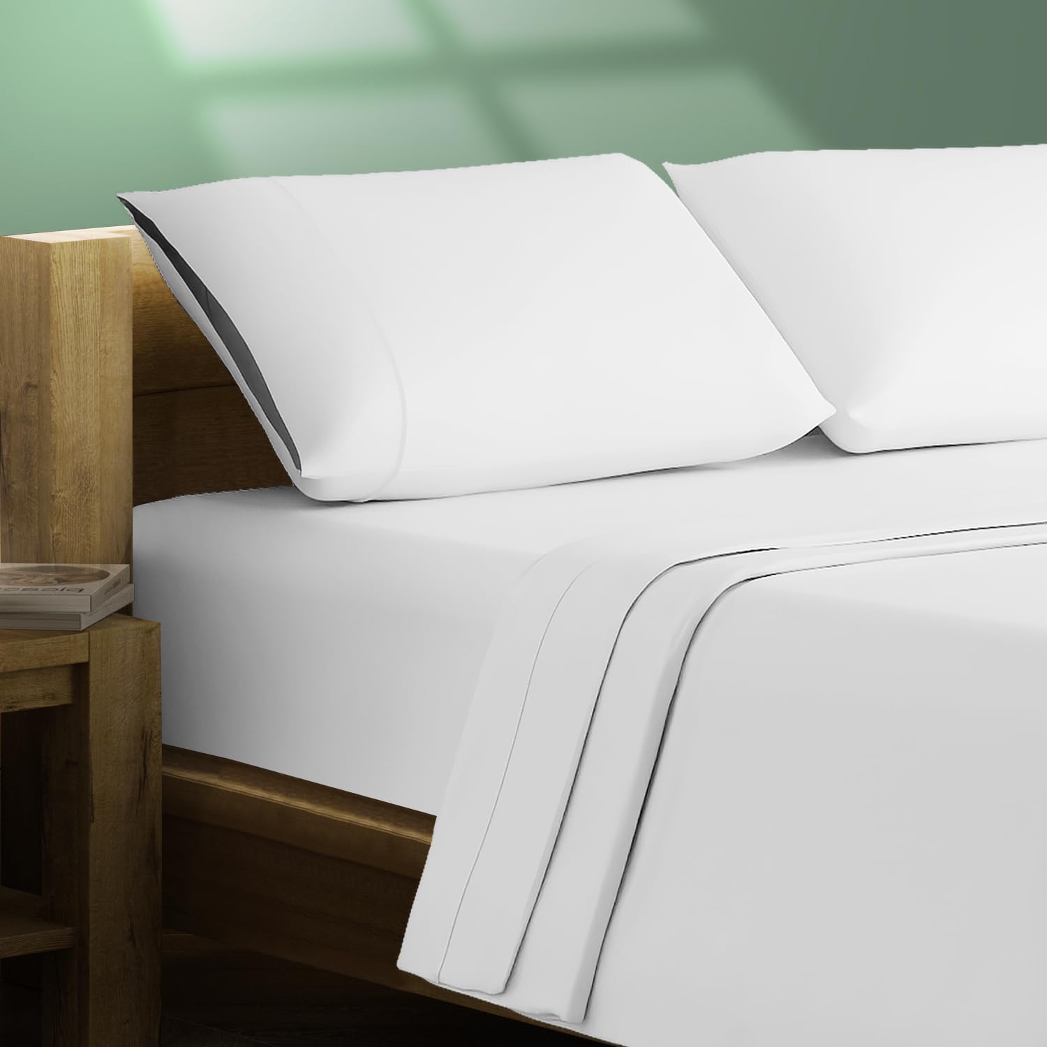 Texas Linen Co. 100% Organic Cotton Percale Sheets Queen Size - White Cotton Percale Sheets Queen, 4 Pc Queen Percale Sheet Set,
