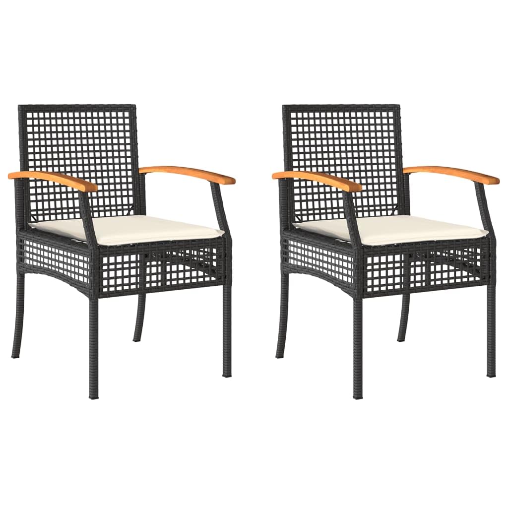 vidaXL Garden chairs 2 pcs with cushions poly rattan and acacia wood black