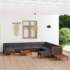 vidaXL Solid Acacia Wood Patio Lounge Set with Cushions 12 Piece Wooden Lounge Set Sofa Set Garden Outdoor Terrance Backyard Furniture
