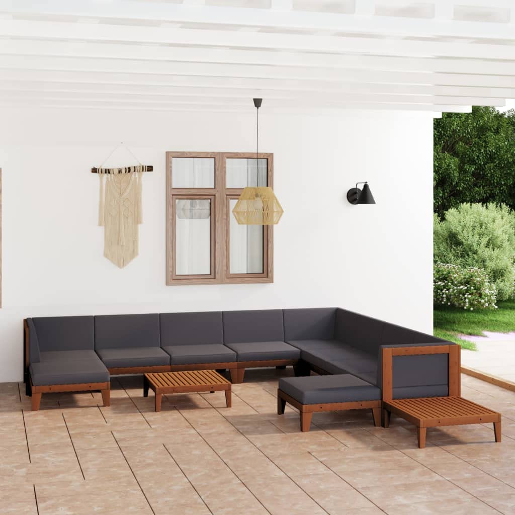 vidaXL Solid Acacia Wood Patio Lounge Set with Cushions 12 Piece Wooden Lounge Set Sofa Set Garden Outdoor Terrance Backyard Furniture