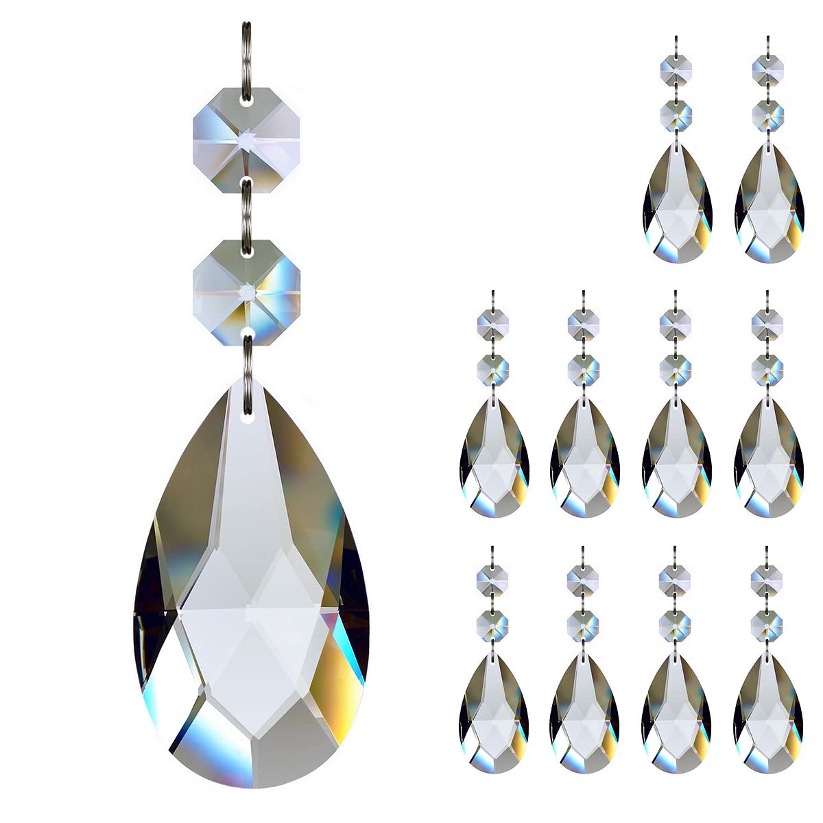 Goldenhaitai 10Pcs 63Mm Teardrop Chandelier Crystals, Clear Crystal Chandelier Prisms Pendants Parts Beads, Hanging Decoration F