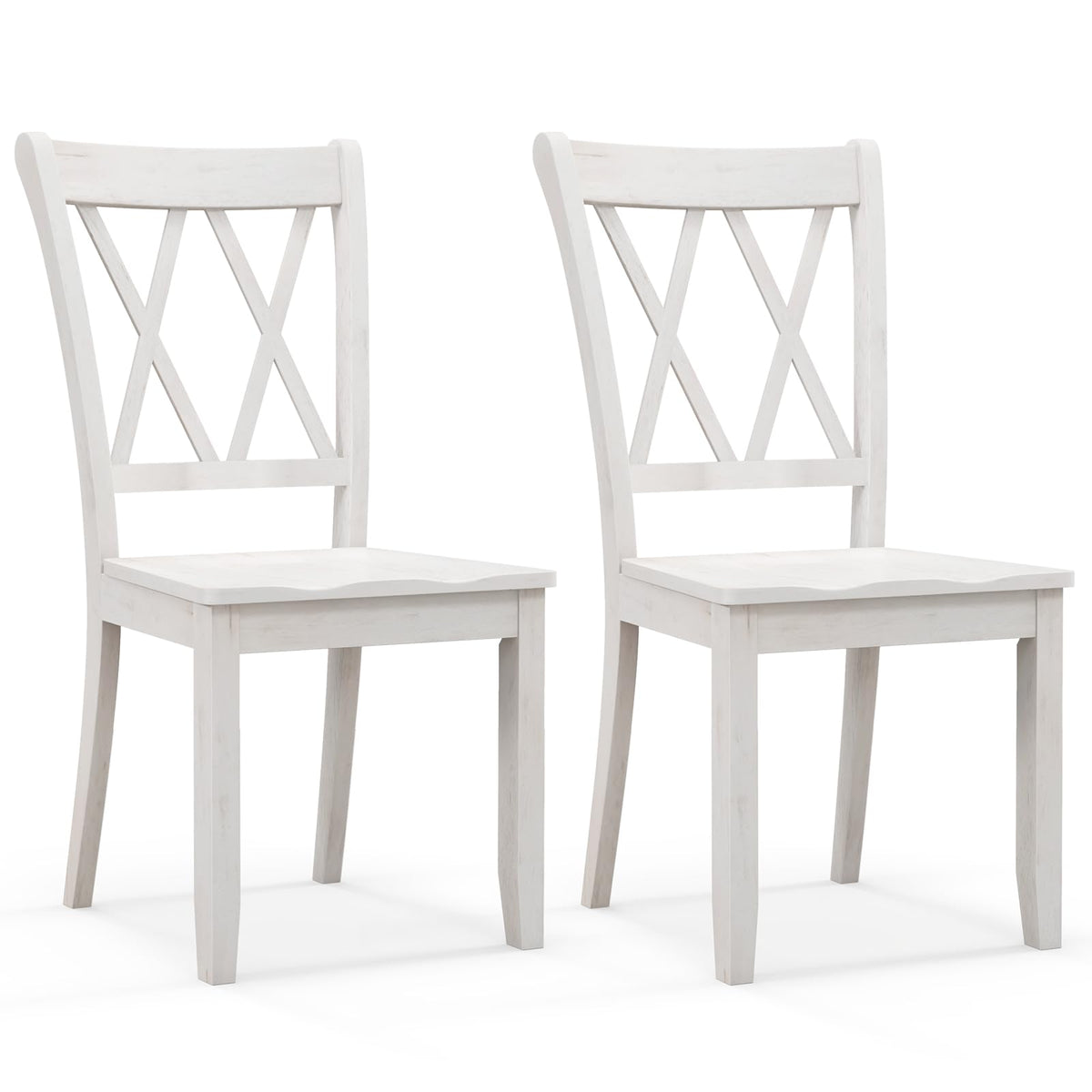 Giantex Wood Dining Chairs Set Of 2 White, Armless Kitchen Chairs W/Rubber Wood Frame, Cross Back, Contoured Seat, Farmhouse Woo