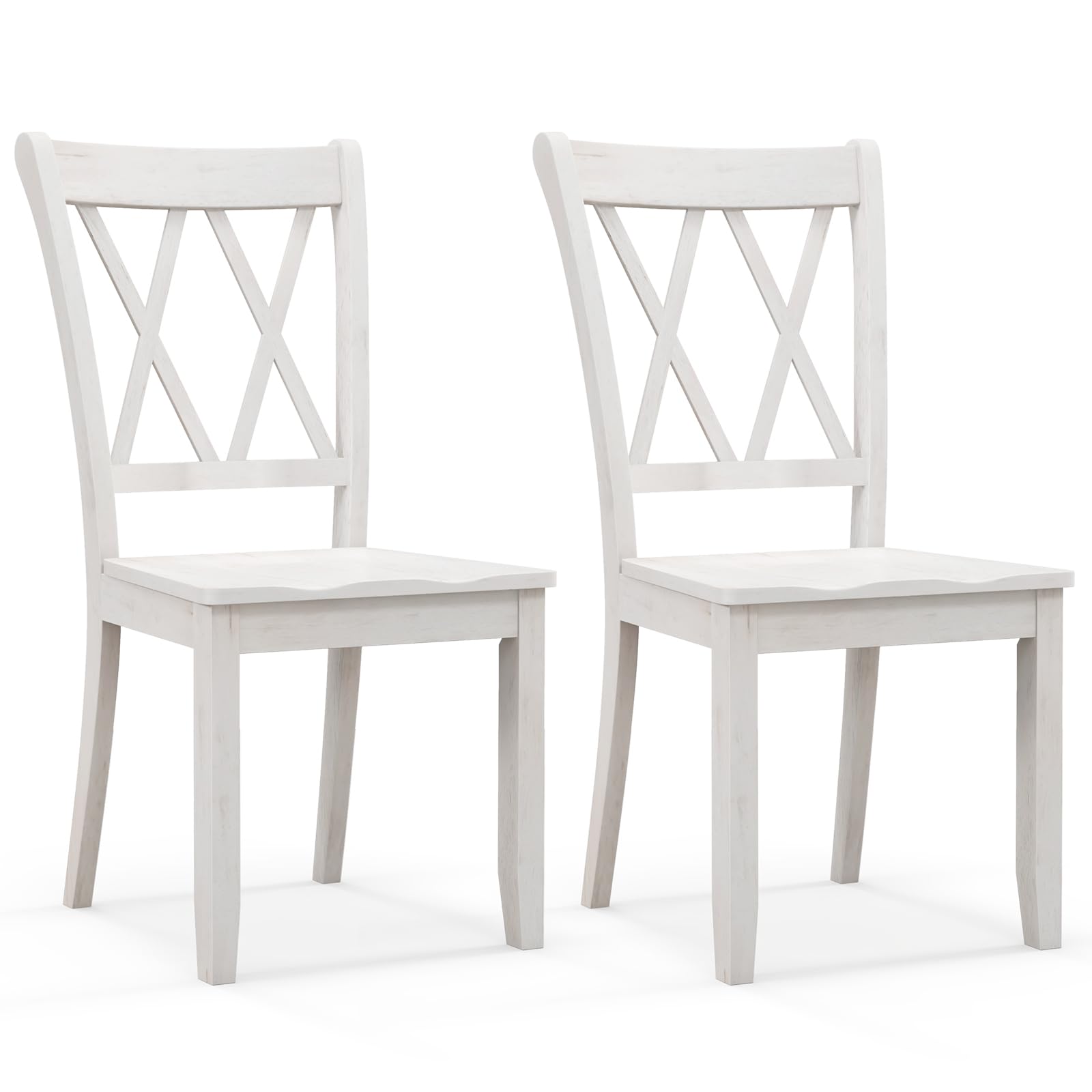 Giantex Wood Dining Chairs Set Of 2 White, Armless Kitchen Chairs W/Rubber Wood Frame, Cross Back, Contoured Seat, Farmhouse Woo