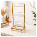 Ajs Wooden Storage Cart With Mesh Baskets And Rolling Casters | Versatile Kitchen, Bathroom And Home Organizer | MultiTier Mobi