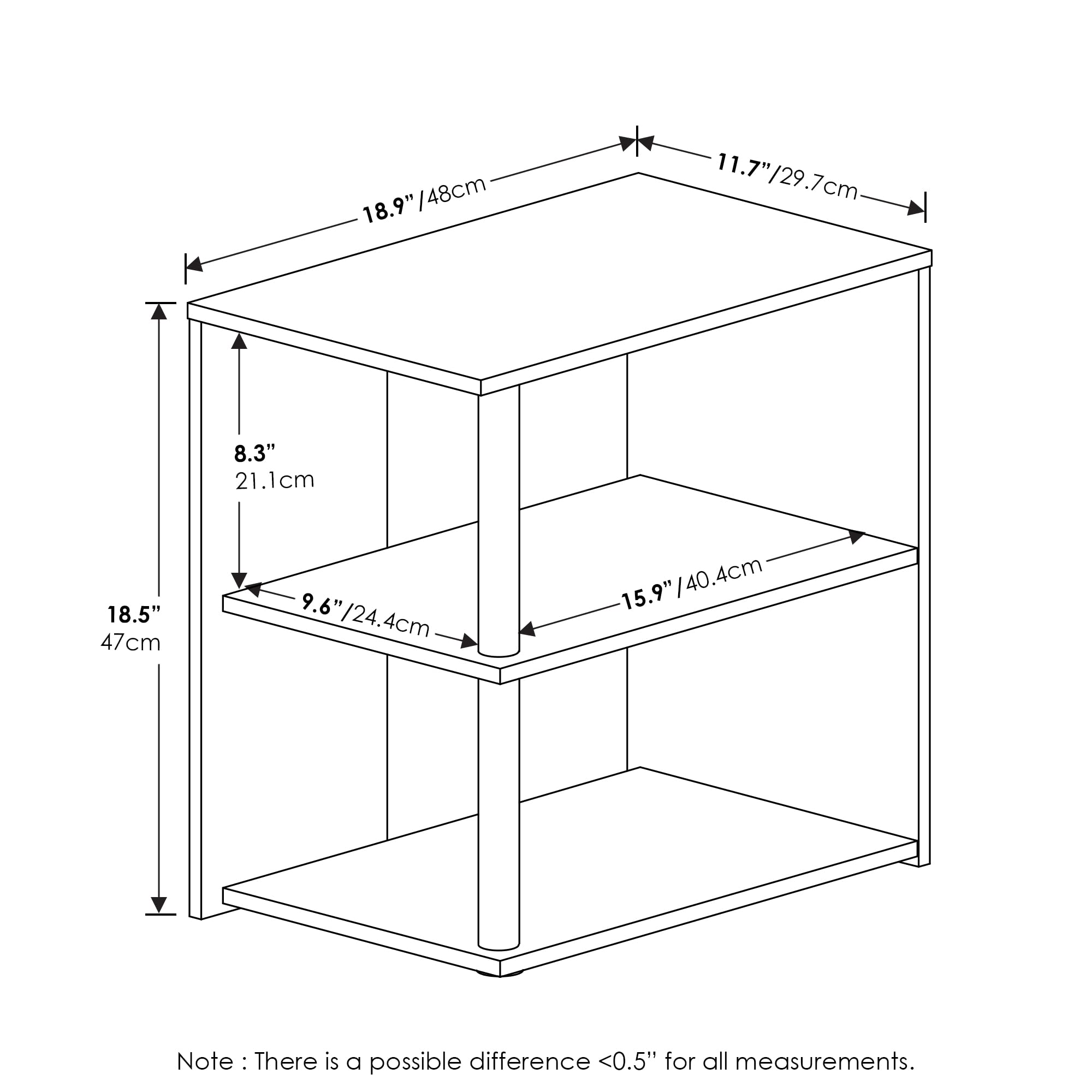 Furinno Romain 2-Tier End Table, Espresso/Black