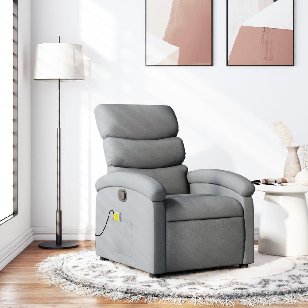 vidaXL Massage Recliner Chair - Manual Vibrating - Light Gray Fabric, Cozy Seat, Adjustable Backrest, Solid Wood & Metal Frame