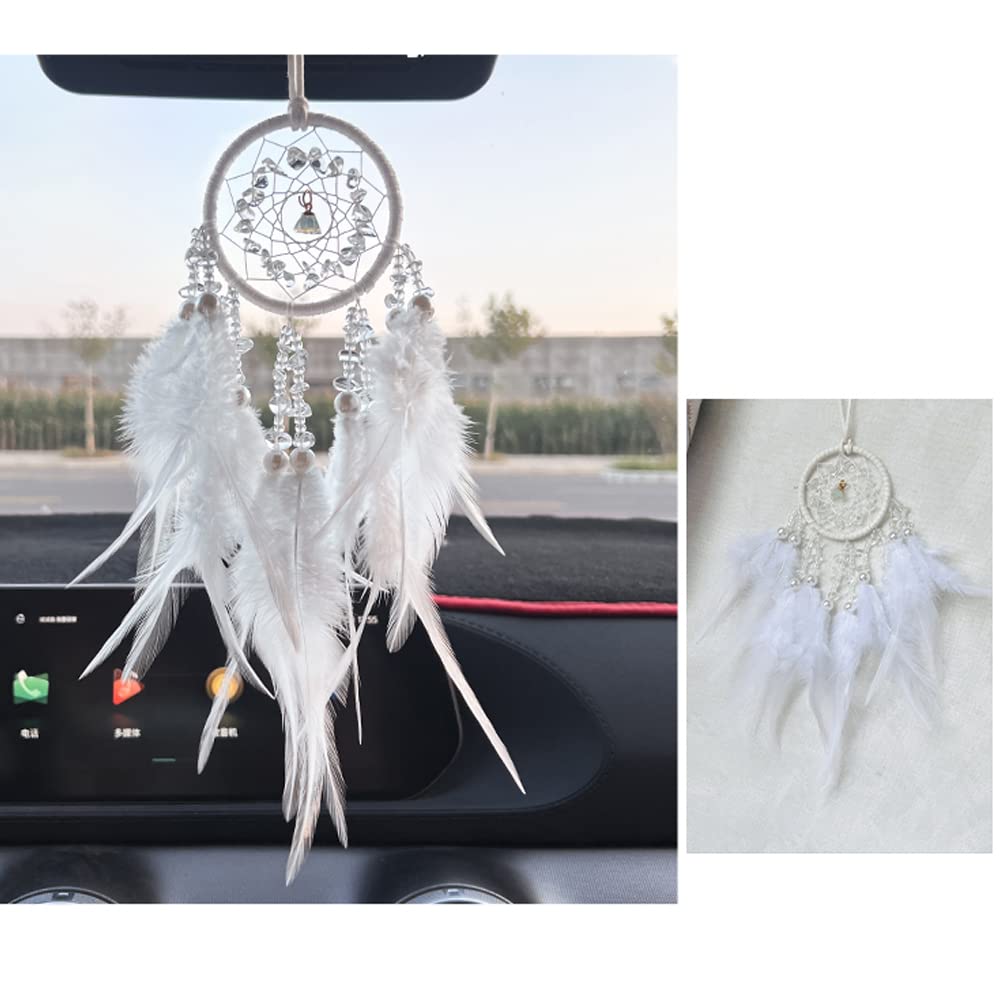Malicosmile Car Dream Catcher For Rearview Mirror Accessories, Small White Dream Catchers For Car Hanging Ornament For Room Deco