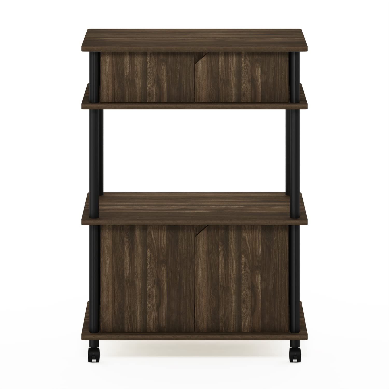 Furinno Turn-N-Tube Kitchen Storage Cart with Cabinet and Lockable Wheels, Columbia Walnut/Black