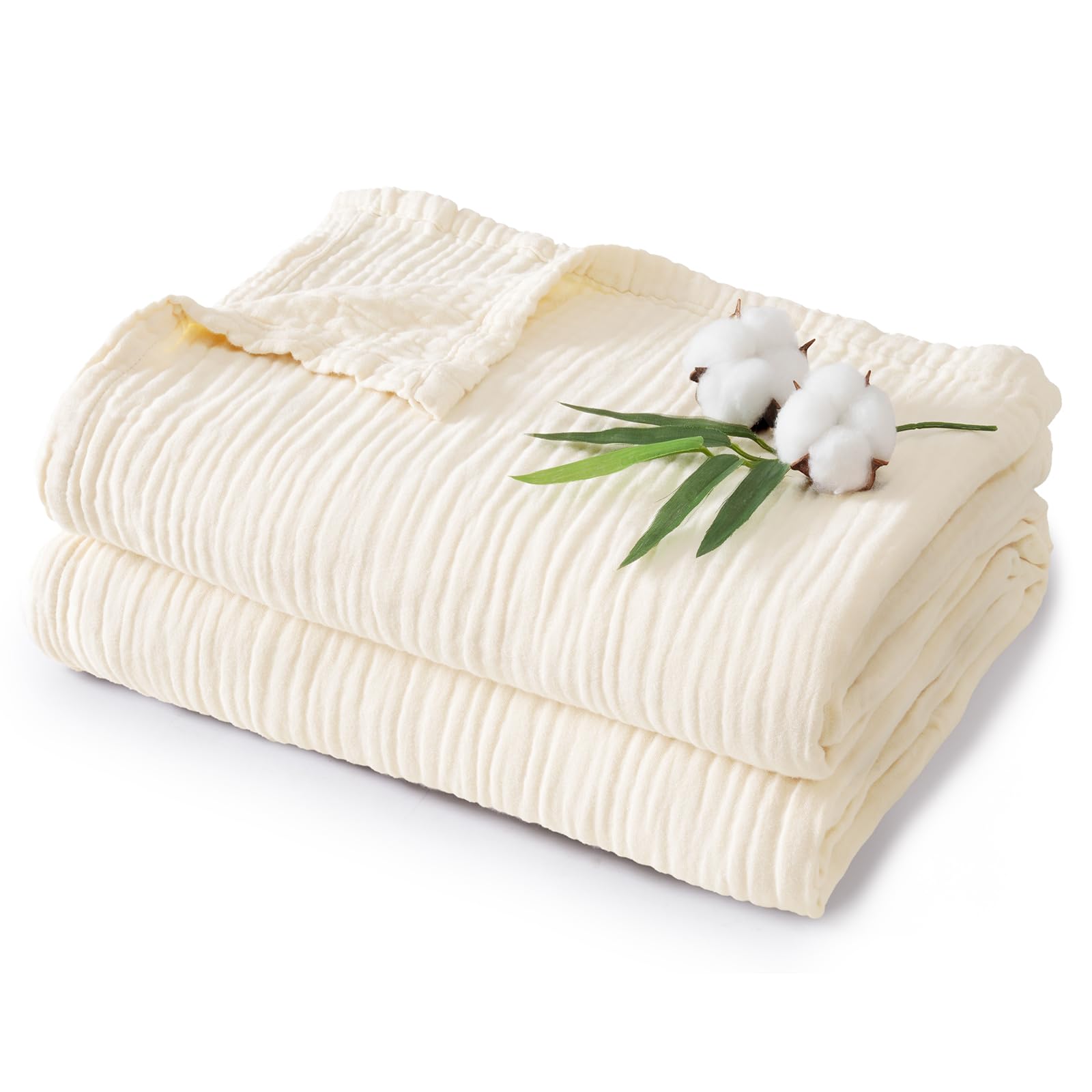 PHF Cooling Muslin King Blanket for Hot Sleepers, 60% Rayon Derived from Bamboo, 40% Cotton Blanket for Summer, 4-Layer Breathab