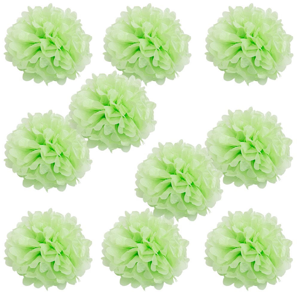 WYZworks Set of 10 - Light Apple Green 12 - (10 Pack) Tissue Pom Poms Flower Party Decorations for Weddings, Birthday, Halloween