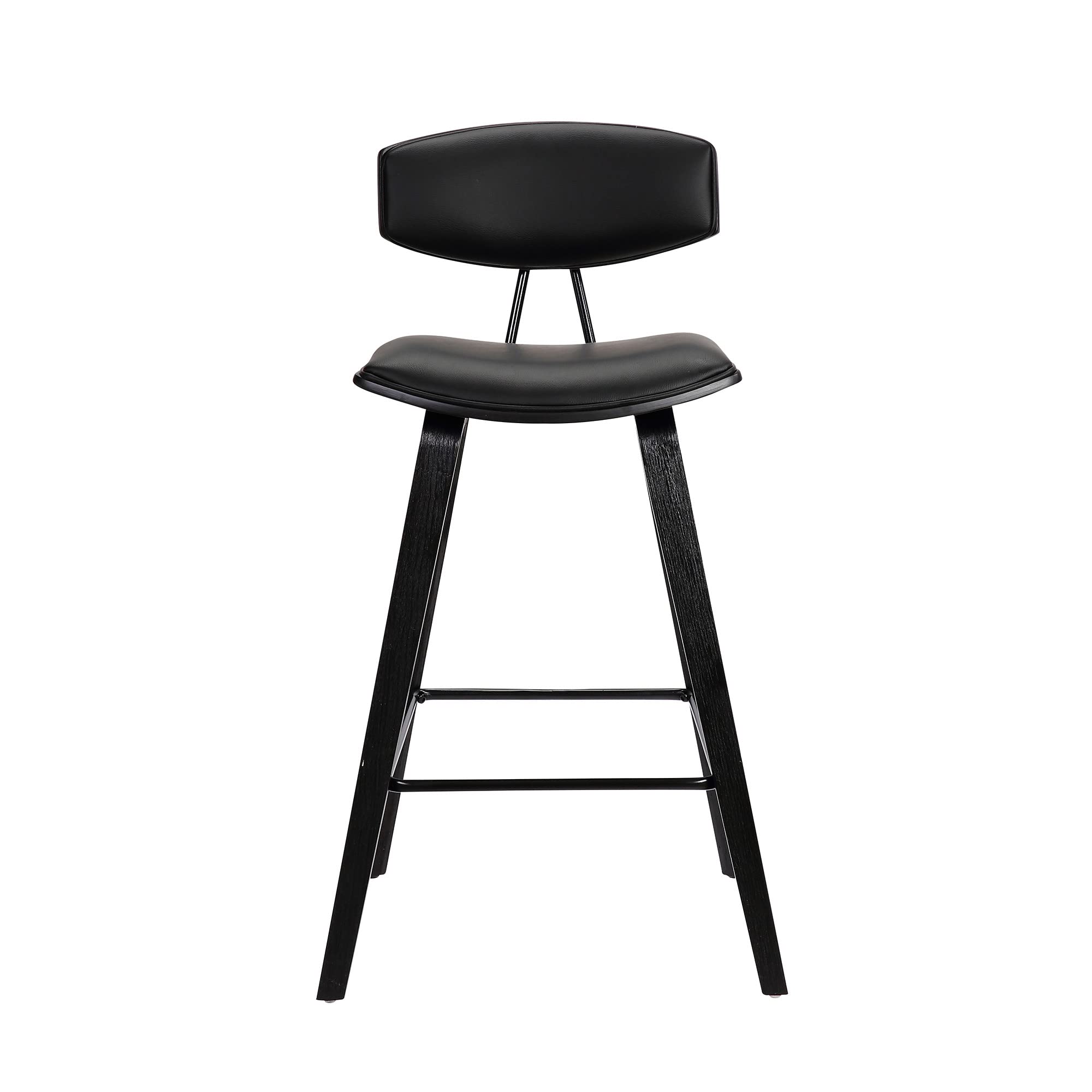 HomeRoots Poplar, Metal, Faux Leather 26â€ Black Faux Leather Mid Century Modern Bar Stool
