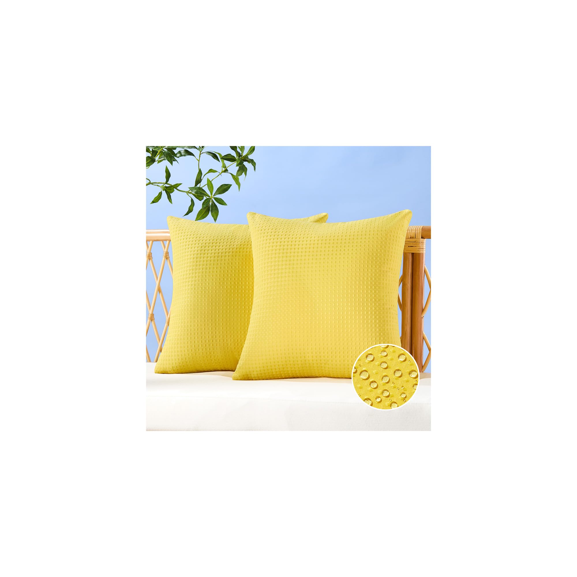 Dfxsz Outdoor Pillow Covers 18X18 Inch Set Of 2 Yellow Waffle Textured Polyester Pillow Covers Spring Summer Outdoor Waterproof