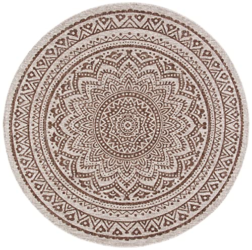 Safavieh Courtyard Collection 9' Round Light Beige / Light Brown Cy8734 Indoor/ Outdoor Easy Cleaning Patio Backyard Mudroom Area Rug