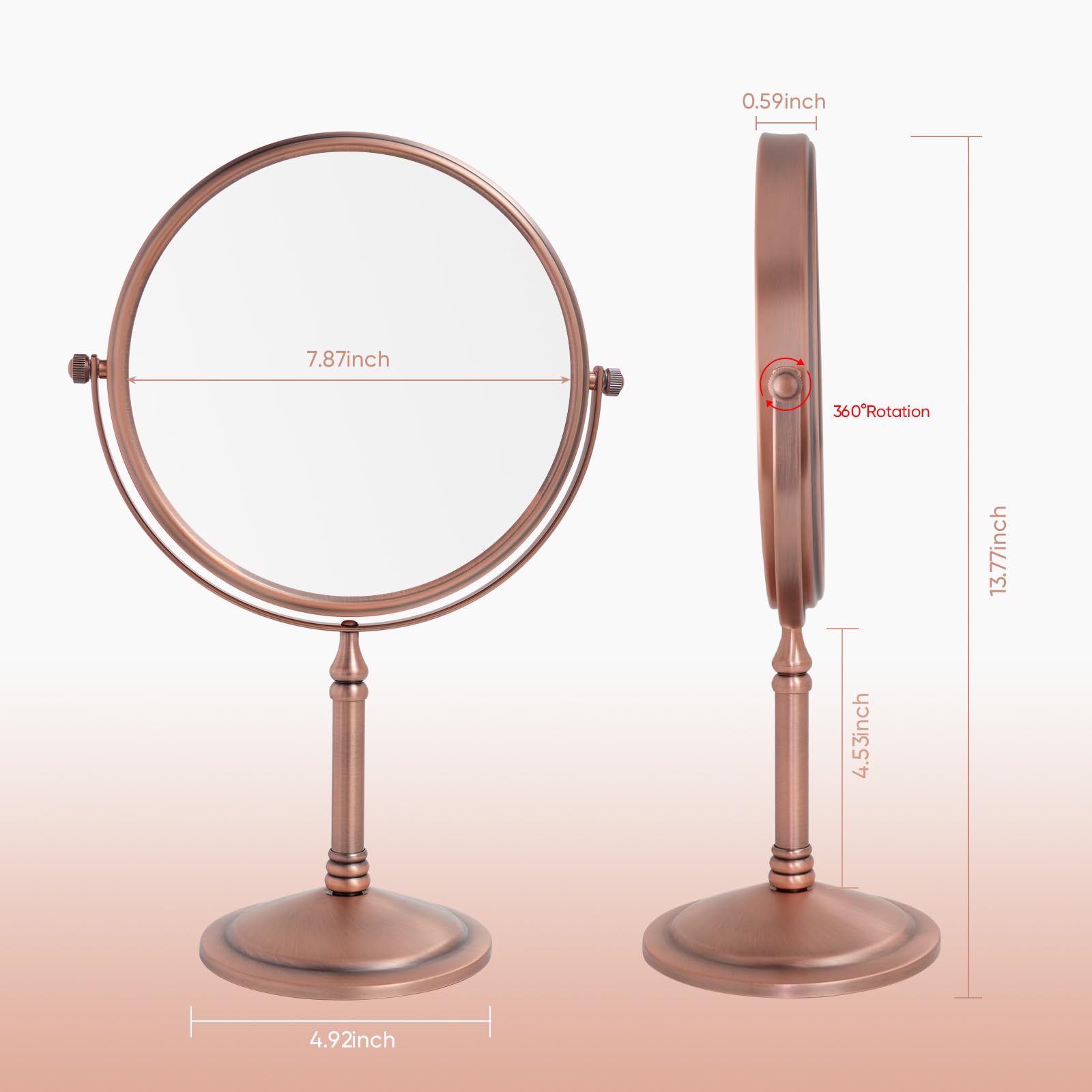 Nicesail 10X Magninfied Makeup Mirror For Desk, 10X Magnifying Mirror For Bathroom Countertop, 360 Swivel No Light Matte Rose Go