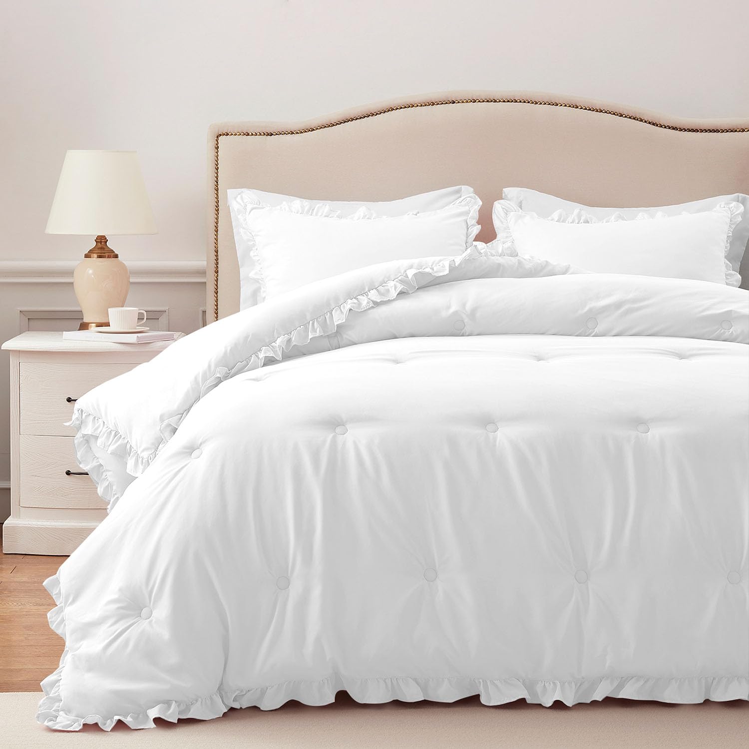 Harborest Queen Comforter Set White - Ruffle Comforter For Queen Size Bed, Fluffy Queen Size Comforter Set For All Seasons, 3 Pi