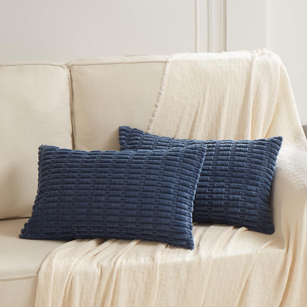 Fancy Homi 2 Packs Dusty Blue Lumbar Decorative Throw Pillow Covers 14X24 Inch For Living Room Couch Bed Sofa, Rustic Farmhouse