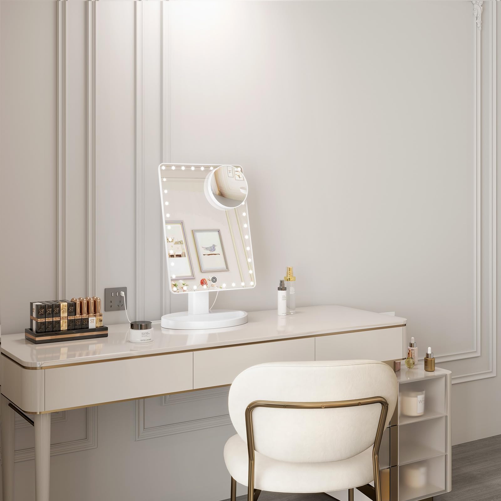 Funtouch Large Lighted Vanity Makeup Mirror (X-Large) With 35 Led Lights, Touch Screen Dimmable And 10X Magnification Dual Power