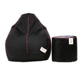 Sattva Combo Classic XL Bean Bag Cover and Round Footstool Cover (Without Beans)  Black with Pink Piping