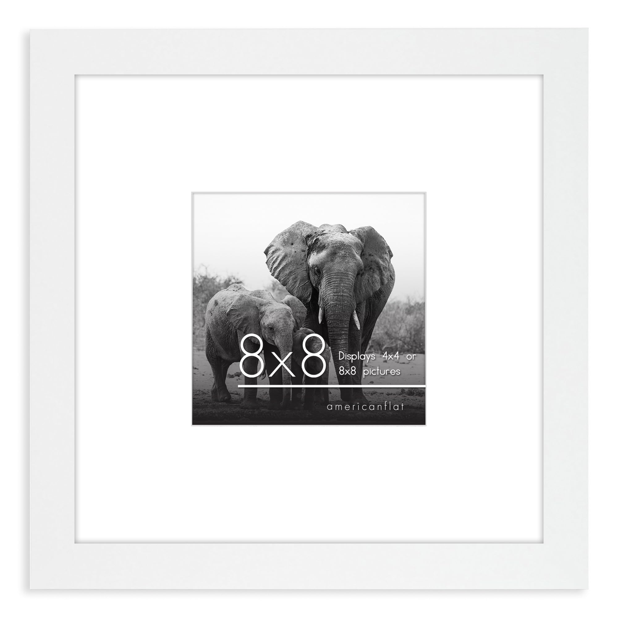 Americanflat 8x8 Picture Frame with Shatter-Resistant Glass - Use as 4x4 Frame with Mat or 8x8 Frame Without Mat - Signature Col