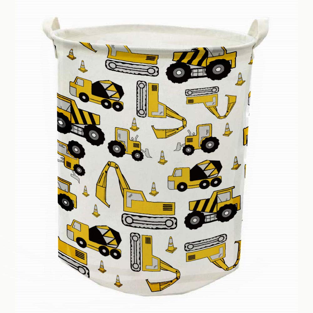 Runtoo 19.7'' Large Sized Laundry Hamper Waterproof Foldable Canvas Construction Transports Theme Bucket Clothing Laundry Basket