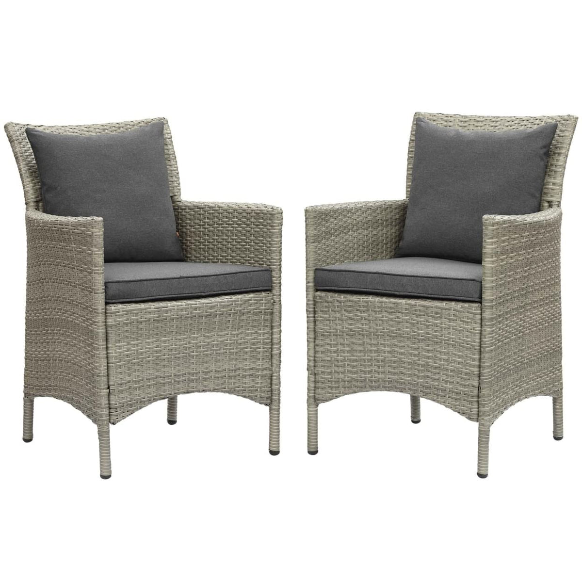 Modway EEI-4027-LGR-CHA Conduit Outdoor Patio Wicker Rattan Dining Armchair Set of 2, Light Gray Charcoal