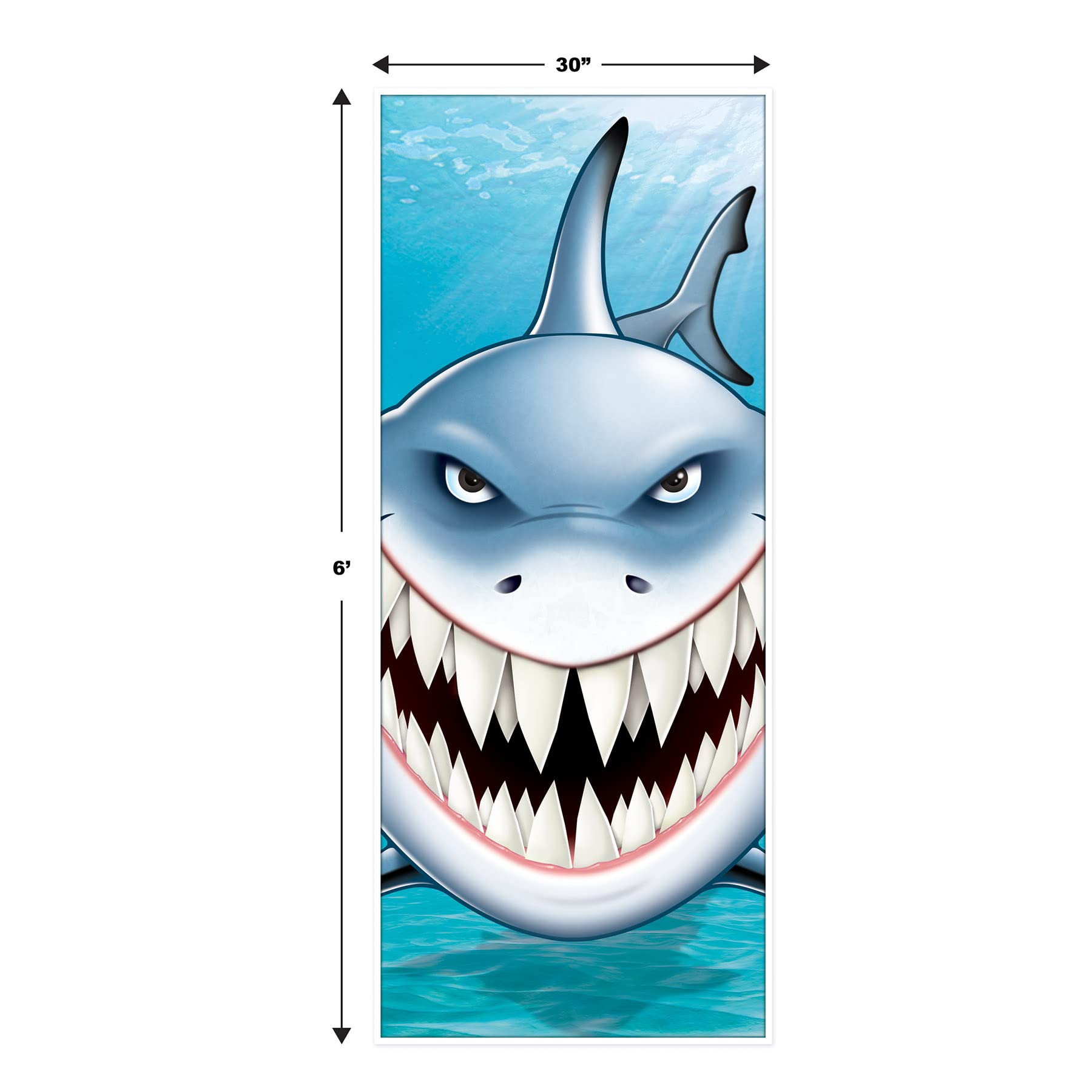Beistle Plastic Shark Door Covers, 6' X 30', Set Of 2 - Under The Sea Nautical Party Supplies, Fish Themed Birthday Decorations