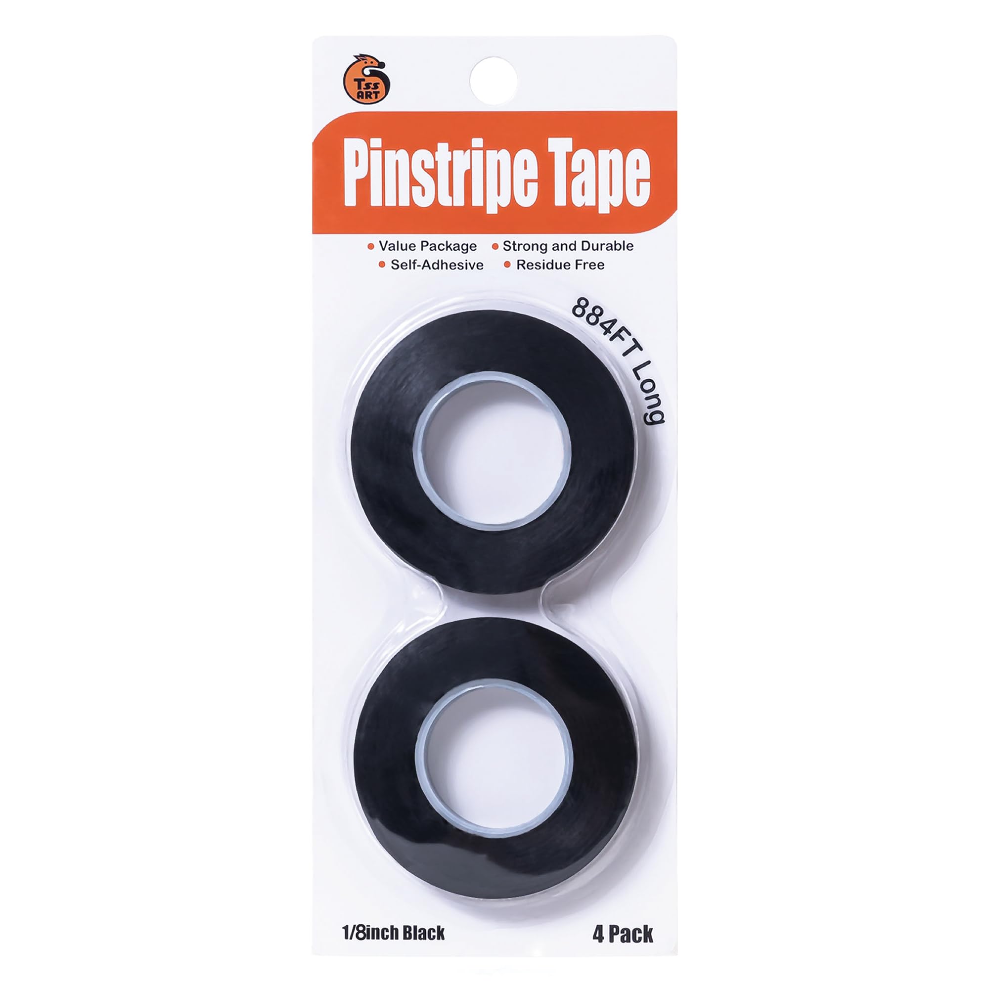 Tssart 4 Pack 1/8 Inch Pinstripe Tape - Whiteboard Tape Dry Erase Board Line Graphic Chart Adhesive Art Tape - Black 884Ft Long