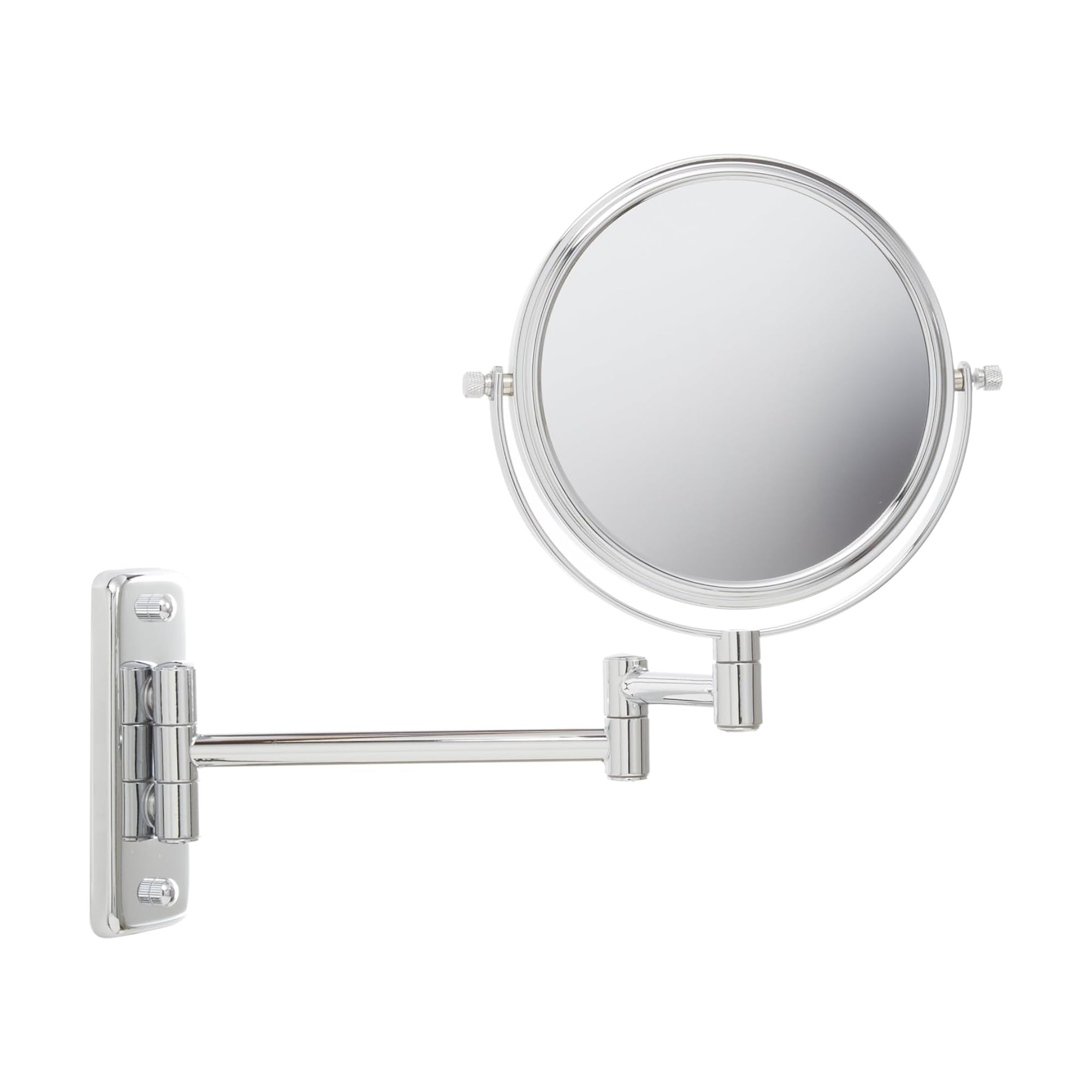 JERDON 6-Inch Two-Sided Swivel Wall Mount Mirror - Makeup Mirror with 5X Magnification & 10-inch Wall Extension - Chrome Finish 