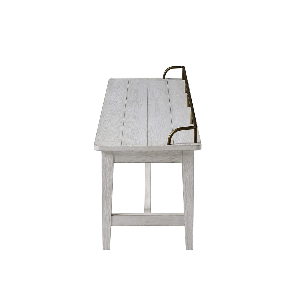 Steve Silver Pendleton Dining Bench, Solid Asian Hardwoods, Brass Finish Galley Rail, Mud Room or Bedroom, 60" L x 17" W x 21" H, Ivory