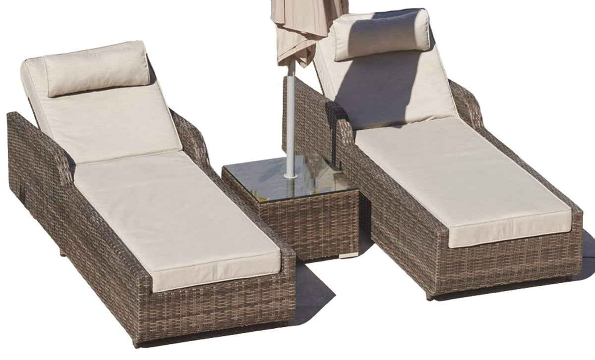 HomeRoots 78' X 29' X 35' Brown 3Piece Outdoor Arm Chaise Lounge Set with Cushions