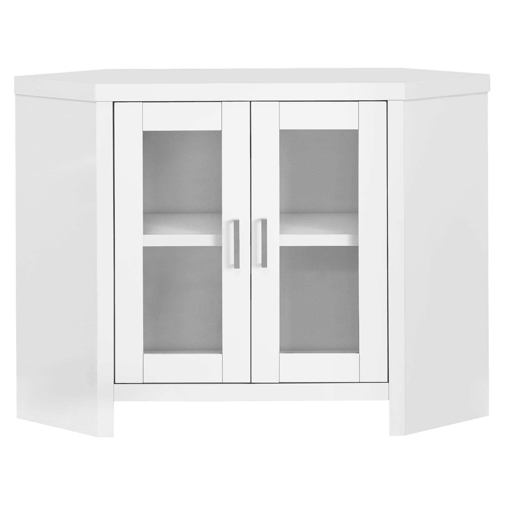 Monarch Specialties STAND-42 L/WHITE CORNER WITH GLASS DOORS Tv Stand