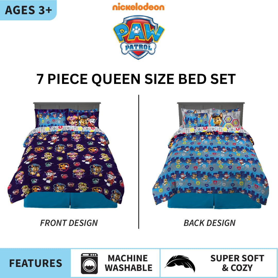 Franco Paw Patrol Kids Bedding Super Soft Comforter And Sheet Set With Sham, 7 Piece Queen Size, (Official Licensed Product)