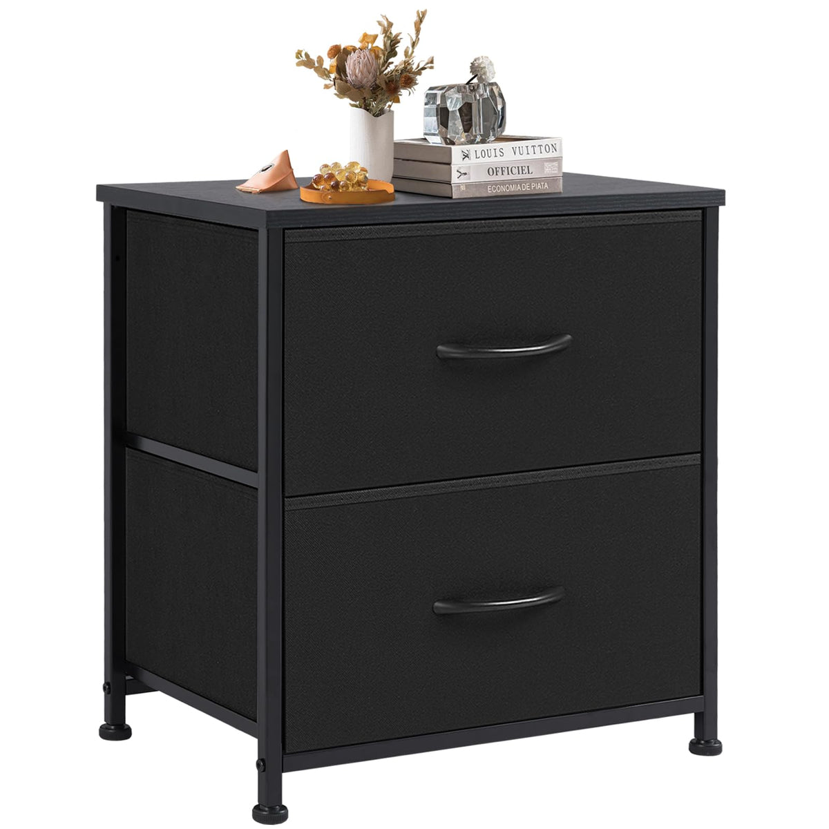 Dumos Nightstand Small Dresser With 2 Fabric Drawers Side Tables Bedroom End Table Kids Bedside Storage Furniture For 20 Inch Tall Night Stand For Closet, Entryway, College Dorm, Black(1 Pack)