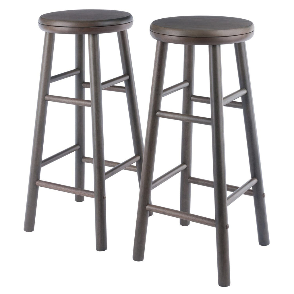 Winsome Shelby 2-Piece Swivel Bar Stools, 30 in, Oyster Gray, Solid Wood
