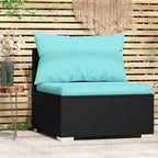 vidaXL Patio Middle Sofa - Black Poly Rattan with Aqua Cushions | Lightweight Outdoor Garden Seating with Durable Powder-Coated Steel Frame & Plastic Chrome Feet