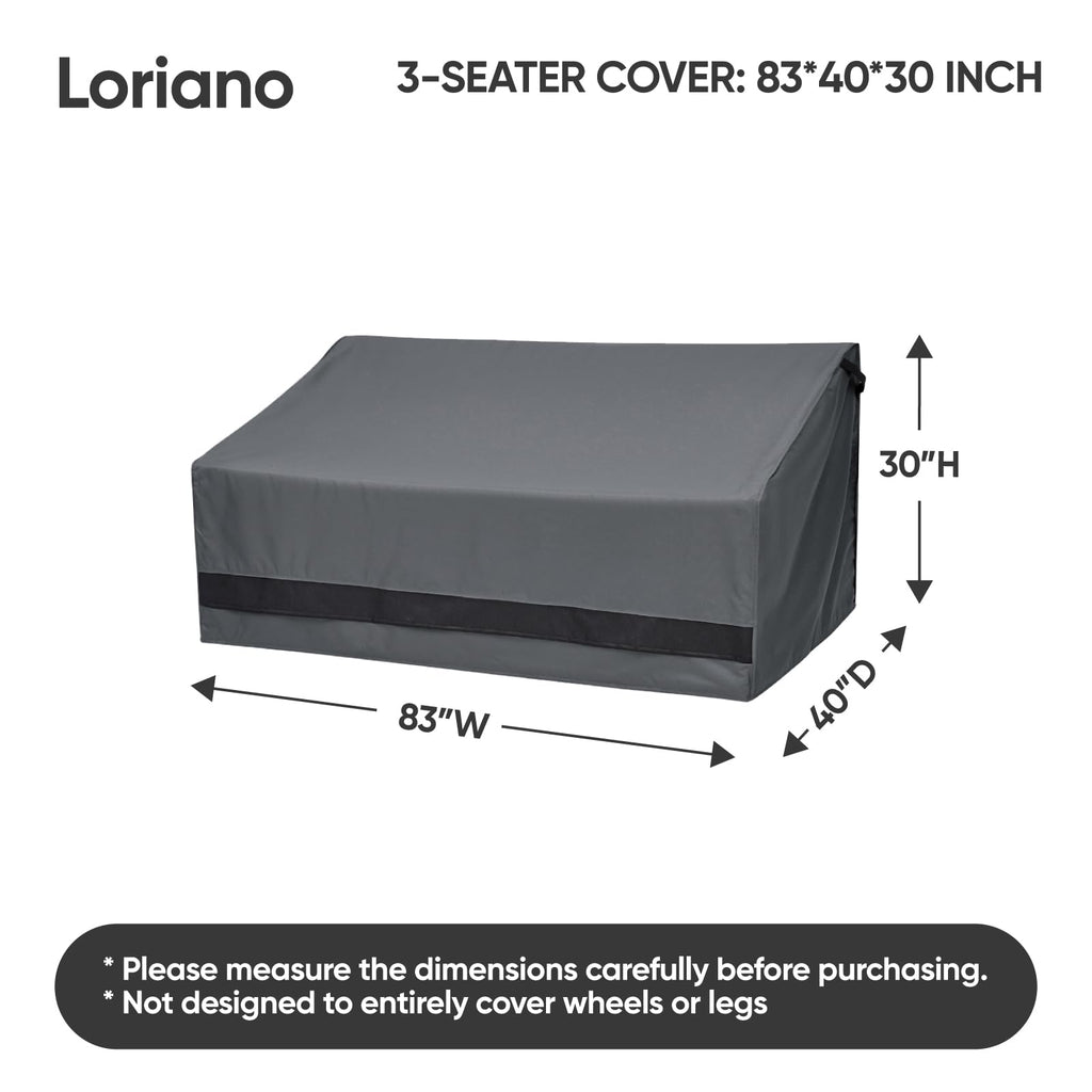 Loriano 600D Oxford Fabric Heavy Duty Patio Furniture Sofa Covers, 100% Waterproof Outdoor Furniture Covers For 3-Seater Sofa 83'W X 40'D X 30'H, Lawn Patio Furniture Covers With Air Vent And Handle