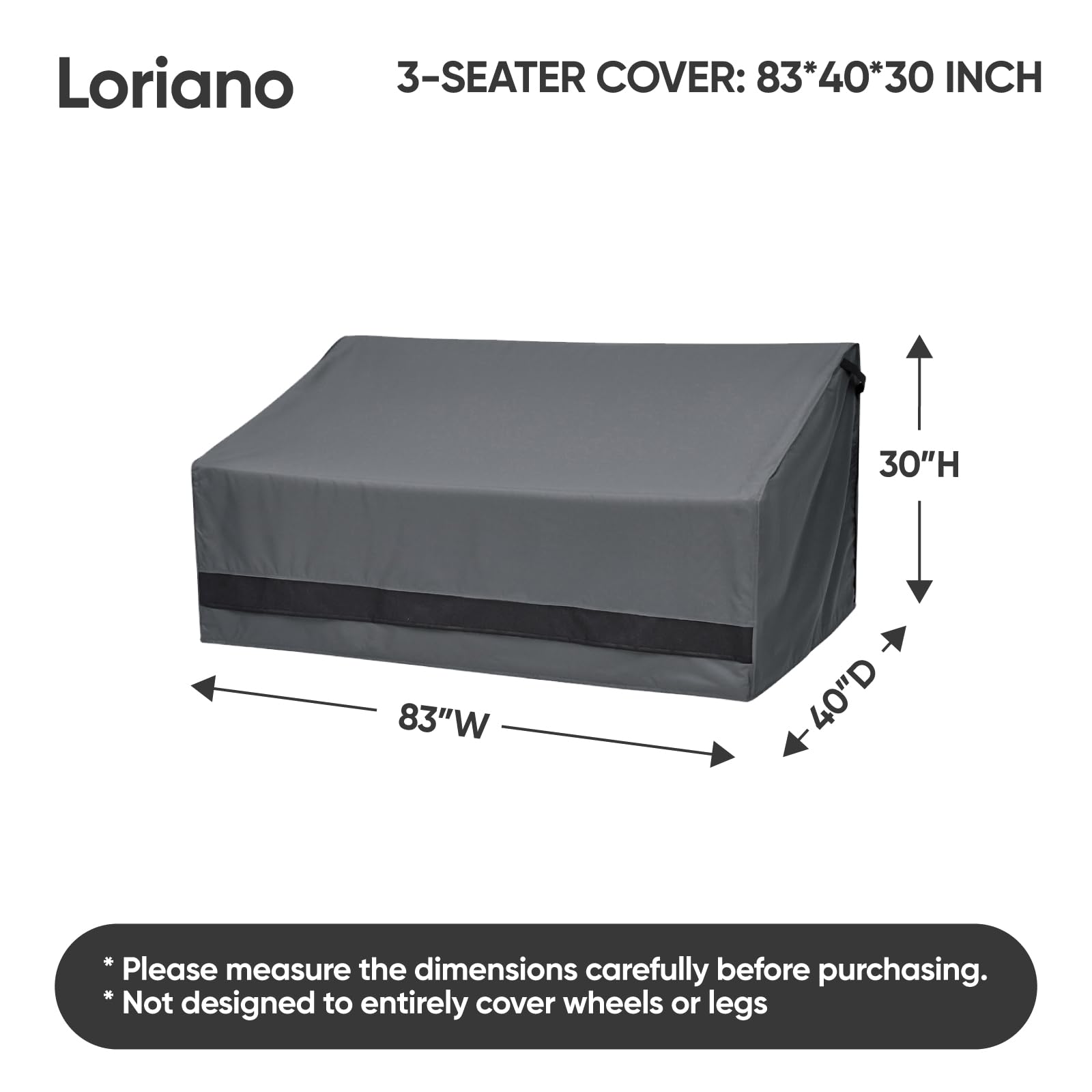 Loriano 600D Oxford Fabric Heavy Duty Patio Furniture Sofa Covers, 100% Waterproof Outdoor Furniture Covers For 3-Seater Sofa 83'W X 40'D X 30'H, Lawn Patio Furniture Covers With Air Vent And Handle