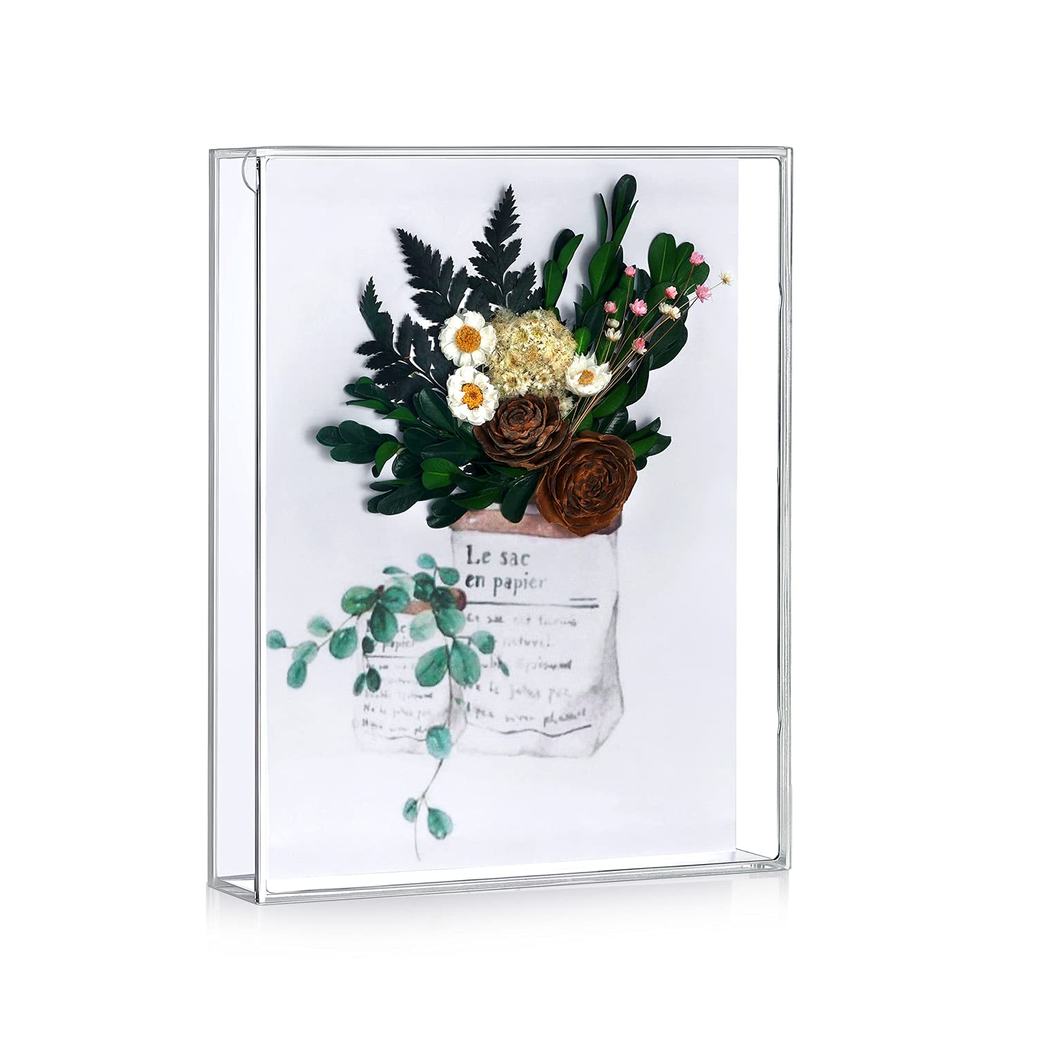 MarccTipton 8x10 Shadow Box Frame, Acrylic Photo Picture Frame, DIY Tabletop Display Case, All Clear Memory Box for Dried Flower