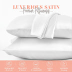 Elegant Comfort Silky And Luxurious 2-Piece Satin Pillowcase Set For Healthier Skin And Hair, Hidden Zipper Closure And Beautifully Packaged, Satin Pillowcase Set, King, White