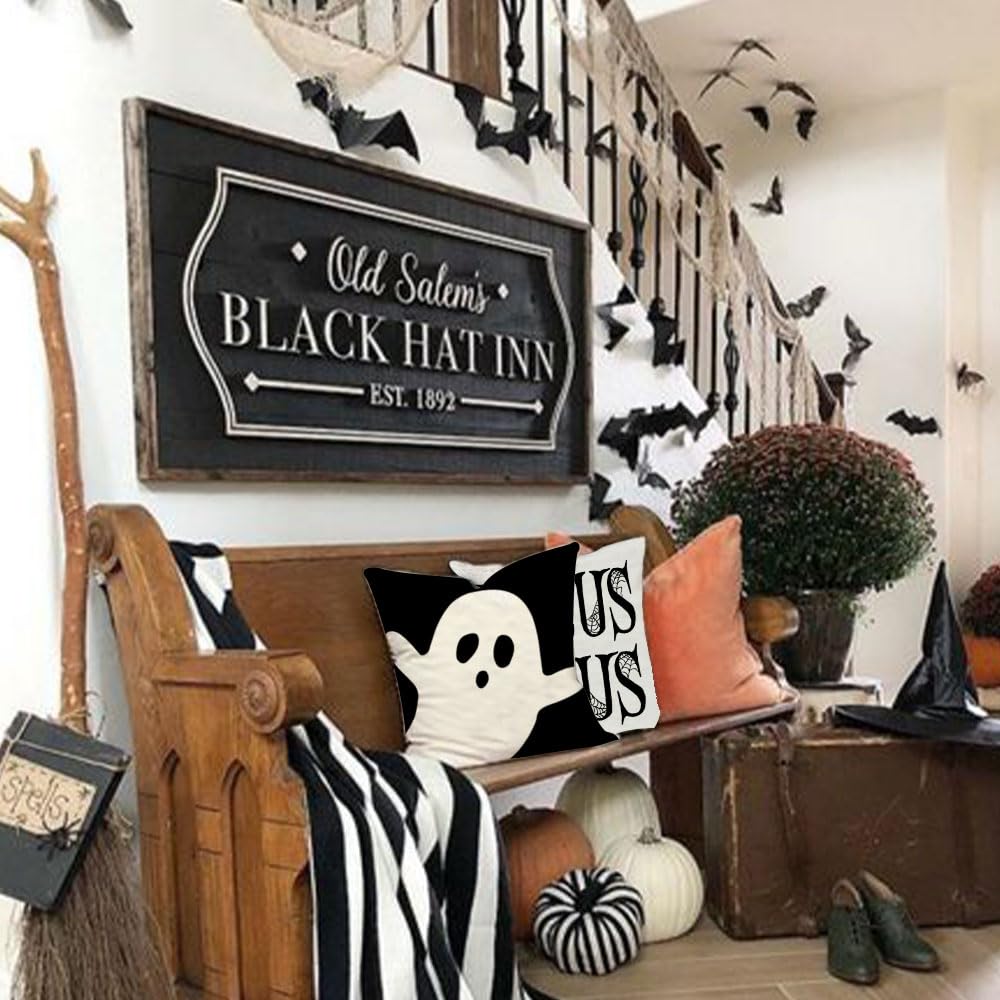 Jxzygmd Halloween Pillow Cover 18X18 Set Of 2 Ghost Halloween Lumbar Pillow Covers Decorations Outdoor Halloween Pillows Decorat